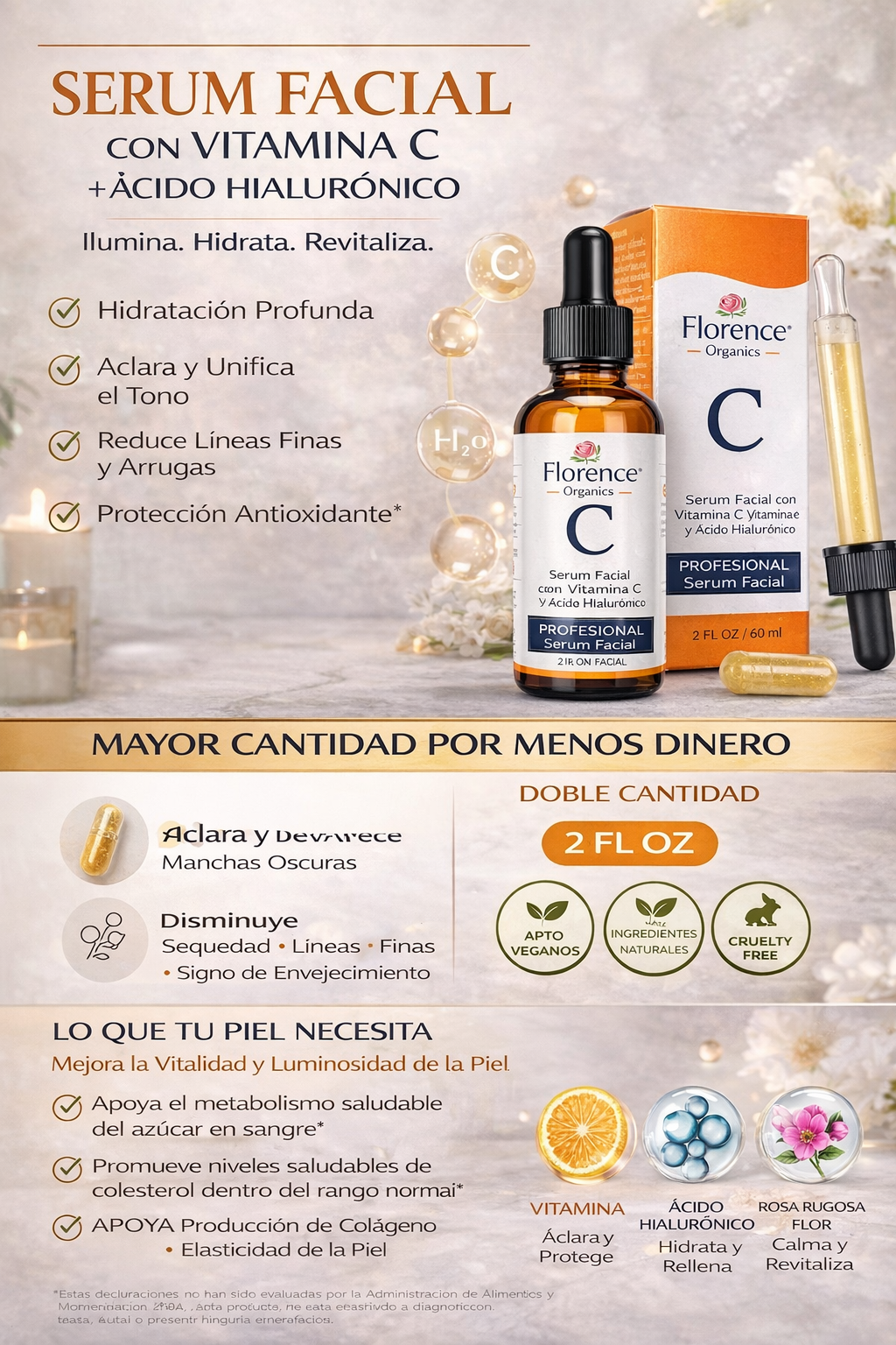 Sérum Facial con Vitamina C + Ácido Hialurónico – Florence Organics