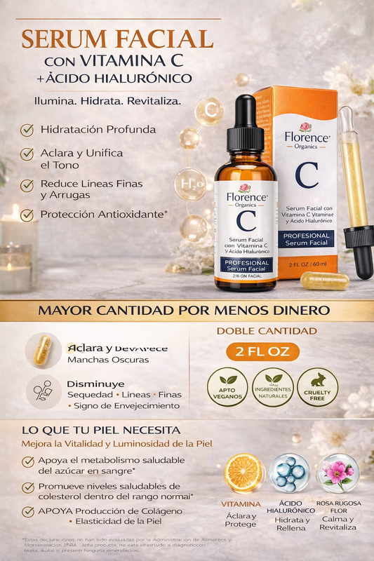 Sérum Facial con Vitamina C + Ácido Hialurónico – Florence Organics