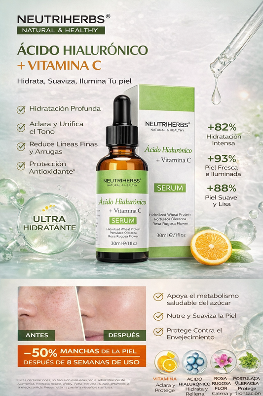 Sérum Facial de Ácido Hialurónico + Vitamina C – Neutriherbs